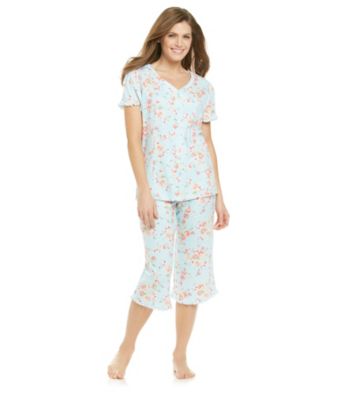 KN Karen Neuburger Knit Capri Pajama Set - Aqua Floral