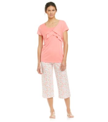 KN Karen Neuburger Flutter Top Combo Pajama Set - Coral Ditsy