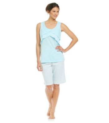 KN Karen Neuburger Sleeveless Flutter Top Combo Pajama Set - Aqua Stripe
