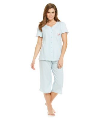 KN Karen Neuburger Petite Size Knit Capri Pajama Set - Aqua Stripe