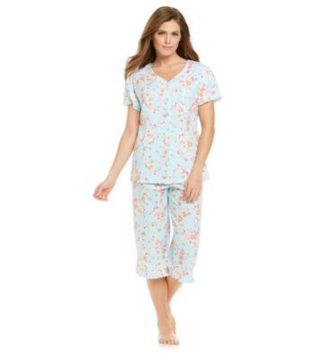 KN Karen Neuburger Petite Size Knit Capri Pajama Set - Aqua Floral