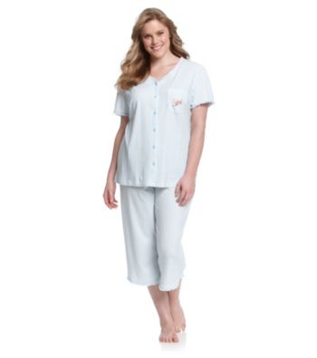 KN Karen Neuburger Plus Size Knit Capri Pajama Set - Aqua Stripe