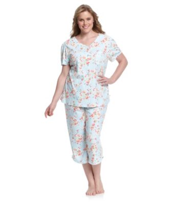 KN Karen Neuburger Plus Size Knit Capri Pajama Set - Aqua Floral