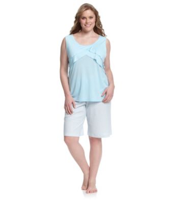 KN Karen Neuburger Plus Size Sleeveless Flutter Top Combo Pajama Set - Aqua Stripe