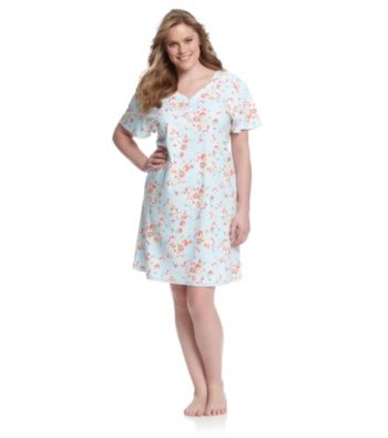 KN Karen Neuburger Plus Size Knit Henley Sleepshirt - Aqua Floral
