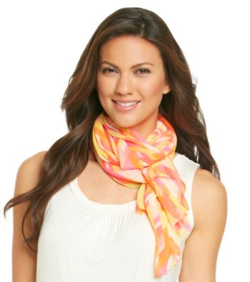 Calvin Klein Coral Geometric Chiffon Print Neckwrap