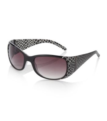 Relativity® Black Plastic Rectangle Sunglasses with Animal Print