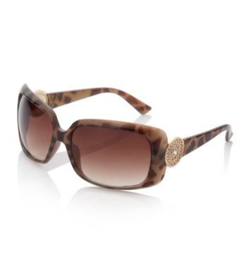 Relativity® Tortoise Plastic Square Sunglasses with Metal Detail