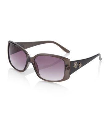 Relativity® Grey Plastic Square Sunglasses with Floral Detail