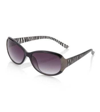 Relativity® Black Plastic Oval Sunglasses with Zebra Print