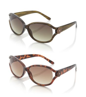 Relativity® Plastic Oval Sunglasses with Flower Medallion