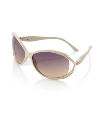 Relativity® Beige Plastic Large Sunglasses with Metal Bow