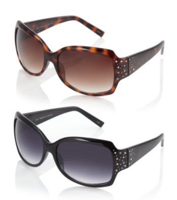 Relativity® Plastic Rectangle Sunglasses with Stones and Studs