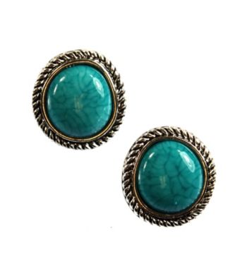 Napier® Antique Silvertone and Turquoise Color Pierced Button Stud Earrings