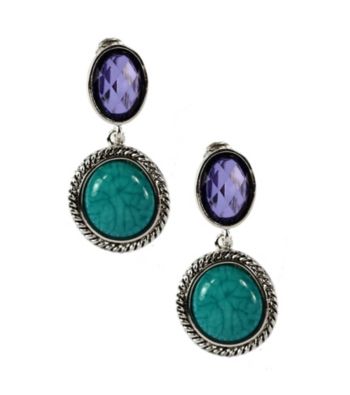 Napier® Antique Silvertone and Multi Color Double Drop Clip Earrings