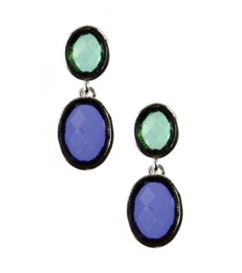 Napier® Antique Silvertone and Multi Color Double Drop Pierced Earrings