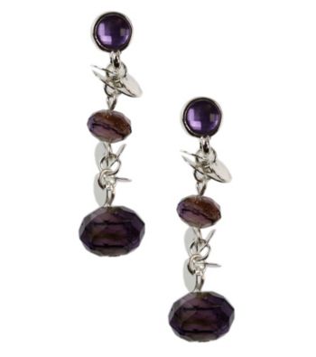 Napier® Silvertone and Purple Multi Color Linear Pierced Earrings