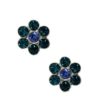 Napier® Antique Silvertone and Turquoise Color Pierced Button Stud Earrings