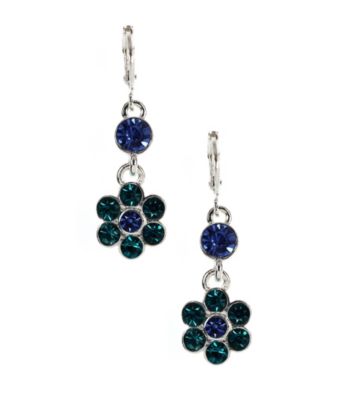 Napier® Silvertone and Blue Floral Button Leverback Drop Pierced Earrings