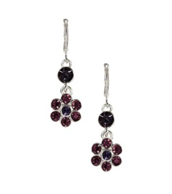 Napier® Silvertone Blue Floral Button Leverback Drop Pierced Earrings