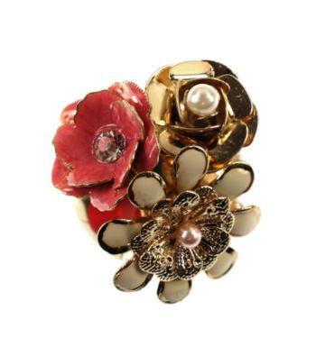 Napier® Boxed Goldtone and Coral Multi Color Cluster Flower Pin