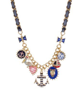 Betsey Johnson® Blue Anchor & Skull Multi Charm Frontal Necklace