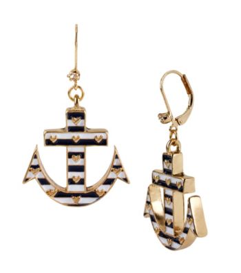 Betsey Johnson® Blue Striped Anchor Drop Earrings