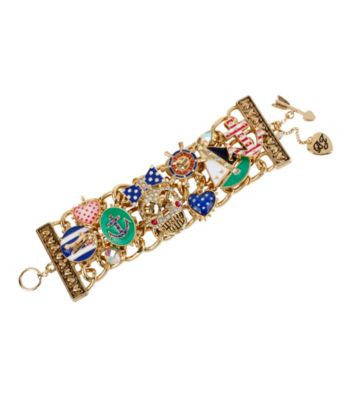 Betsey Johnson® Skull & Multi-Colored Charms Wide Toggle Bracelet