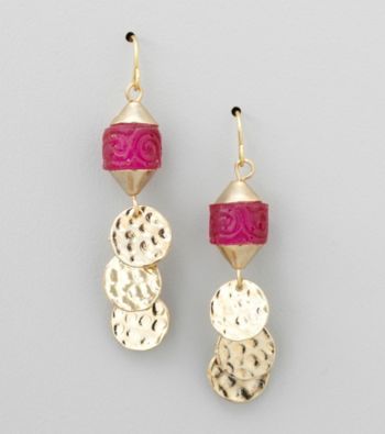 Laura Ashley® Pink/Goldtone Drop Earrings with Shaky Discs