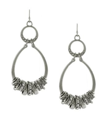 Jessica Simpson Silvertone Oval Drop Hoop Earrings with Spacers
