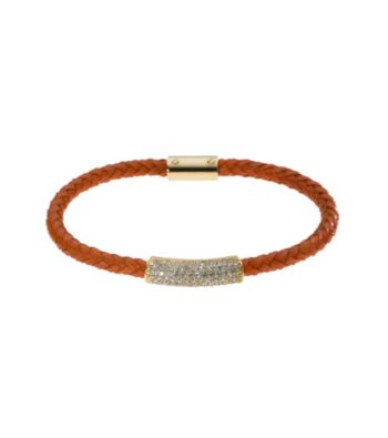 Michael Kors® Goldtone & Tangerine Thin Braided Leather with Clear Crystal Pave Bracelet
