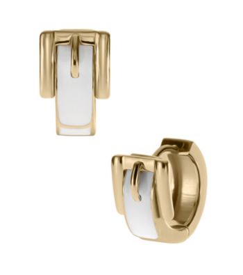 Michael Kors® Goldtone White Epoxy Buckle Huggie Earrings