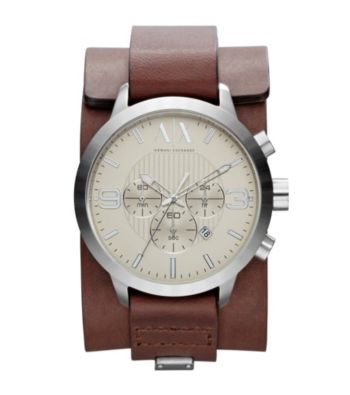 A|X Armani Exchange Men's Stainless Steel with Dark Brown Leather Street Cuff Watch