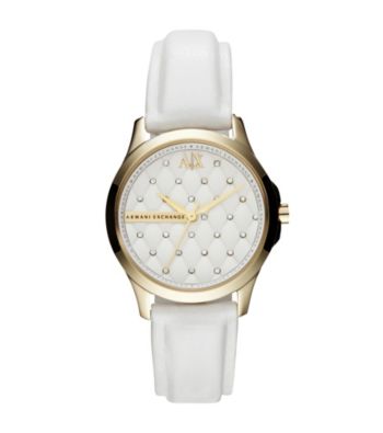 A|X Armani Exchange Women's Smart Goldtone and White Leather Quilted Watch
