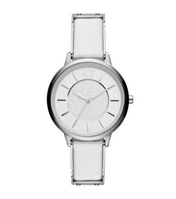 A|X Armani Exchange Women's Smart Stainless Steel and White Leather Watch
