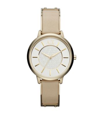 A|X Armani Exchange Women's Smart Stainless Steel and Goldtone with Beige Leather Watch