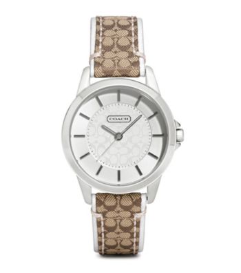 COACH KHAKI WHITE CLASSIC SIGNATURE STRAP WATCH