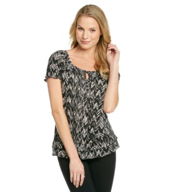 AGB® Texture Geo Printed Peasant Knit Top