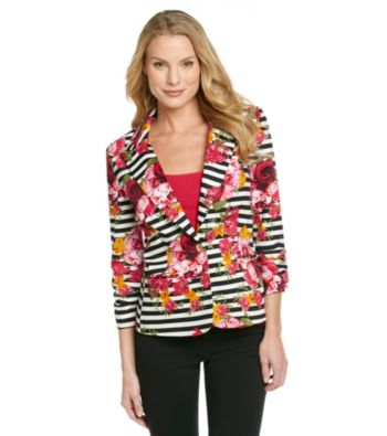 NY Collection Printed Ruched Sleeve Jacket