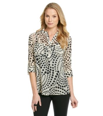 NY Collection Spiral Dot Printed Woven Top