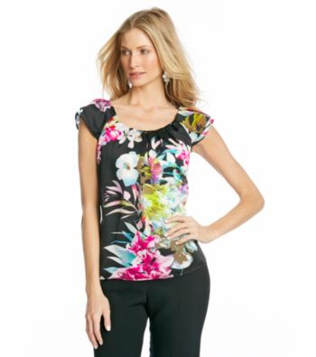 NY Collection Printed-Moonshadow Woven Top
