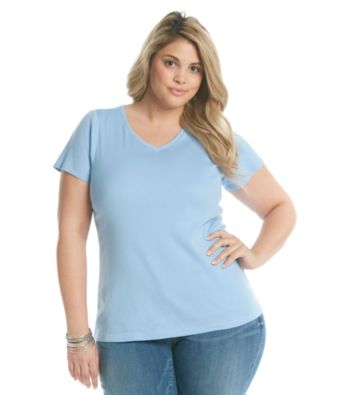 Relativity® Plus Size Solid V-neck Tee
