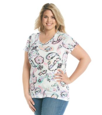 Relativity® Plus Size Printed V-neck Tee