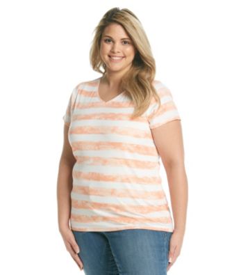 Relativity® Plus Size Stripe Printed V-neck Tee