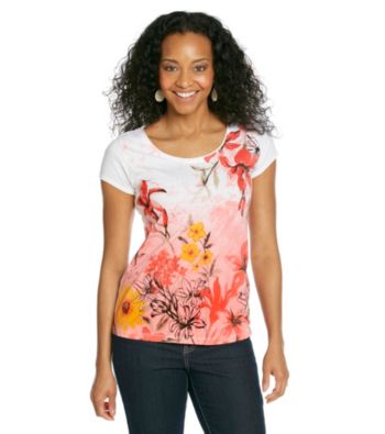 Relativity® Petites' Pink Flower Scoopneck Tee