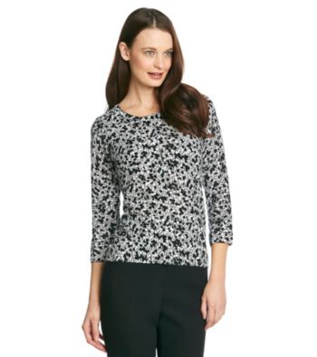 Relativity® Printed Cardigan with Jewel Buttons