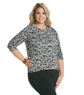 Relativity® Plus Size Printed Cardigan with Jewel Buttons