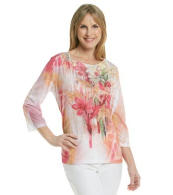 Breckenridge® Petites' Rose Sublimation Tee With Lace Applique