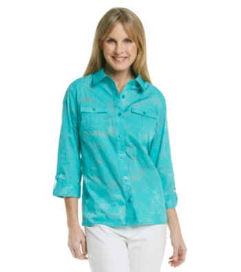 Breckenridge® Petites' Printed Buttondown Burnout Shirt