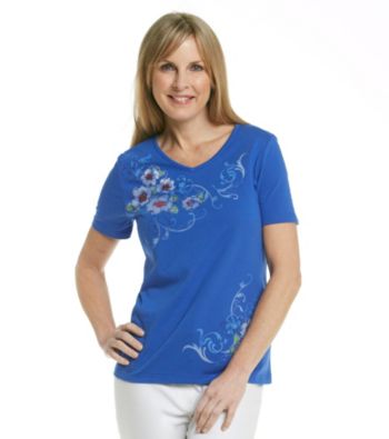 Breckenridge® Petites' V-Neck Embellished Tee